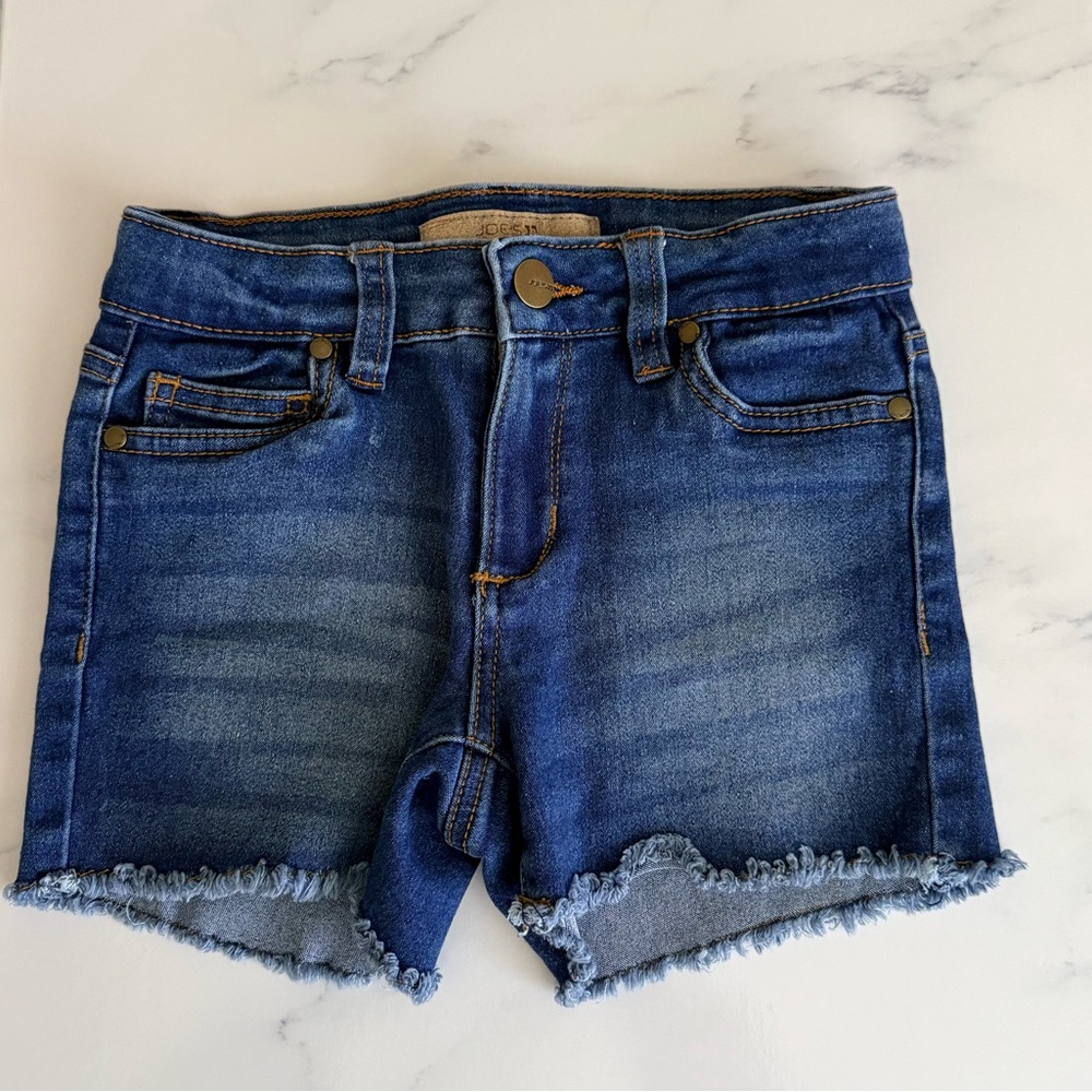 Joe's Jeans Dark Blue Denim Frayed Hem Kids Shorts with adjustable waist